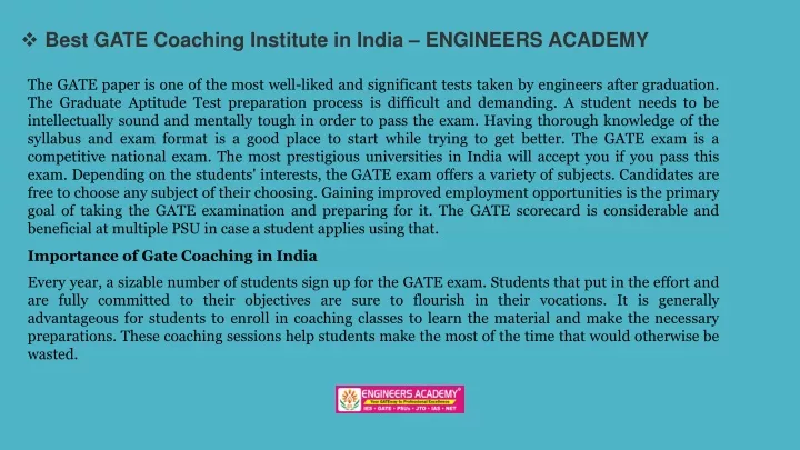 best gate coaching institute in india engineers