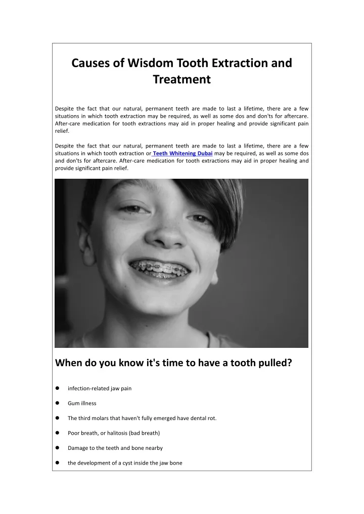 causes of wisdom tooth extraction and treatment