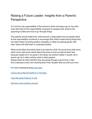 Raising a Future Leader Insights from a Parent's Perspective