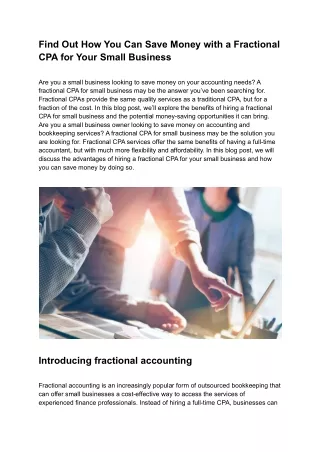 Fractional CPA for small business
