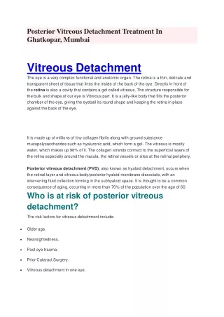 Posterior Vitreous Detachment Treatment