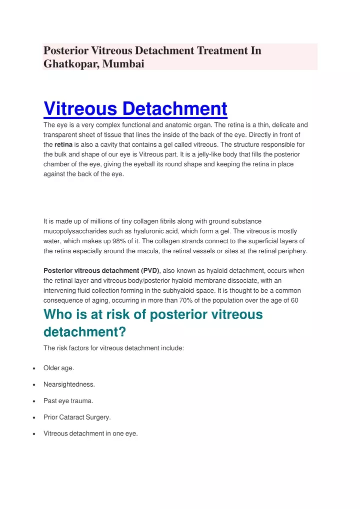 posterior vitreous detachment treatment