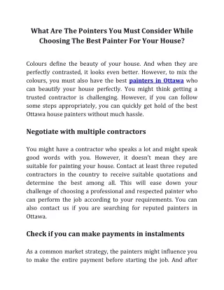 What Are The Pointers You Must Consider While Choosing The Best Painter For Your House