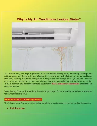 Why Is Water Leaking From My Air Conditioner?