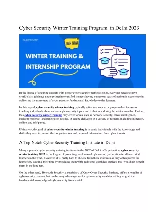 cyber security winter training program in delhi