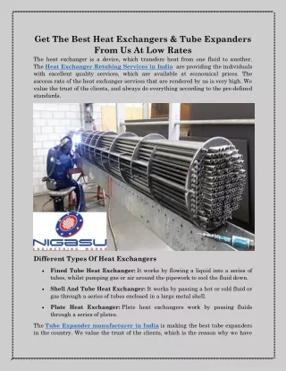 Heat Exchanger Retubing Services in India - nigasu