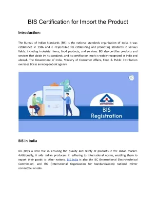bis certification for import the product