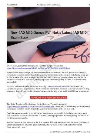 New 4A0-M10 Dumps Pdf, Nokia Latest 4A0-M10 Exam Book