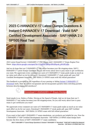 2023 C-HANADEV-17 Latest Dumps Questions & Instant C-HANADEV-17 Download - Valid SAP Certified Development Associate - S