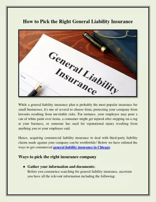 How to Pick the Right General Liability Insurance