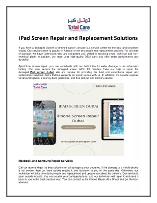 iPad Screen Repair and Replacement Solutions