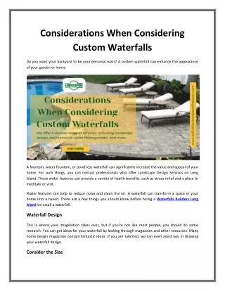 considerations when considering custom waterfalls