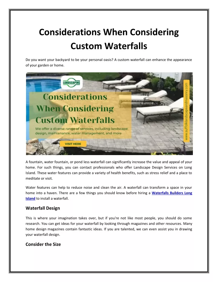 considerations when considering custom waterfalls