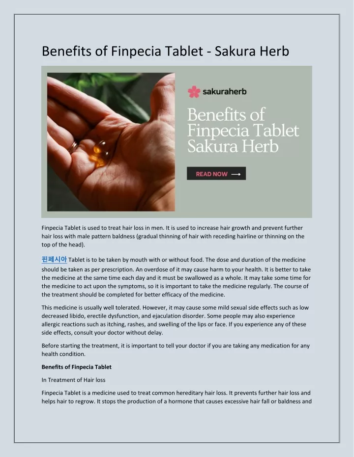 benefits of finpecia tablet sakura herb