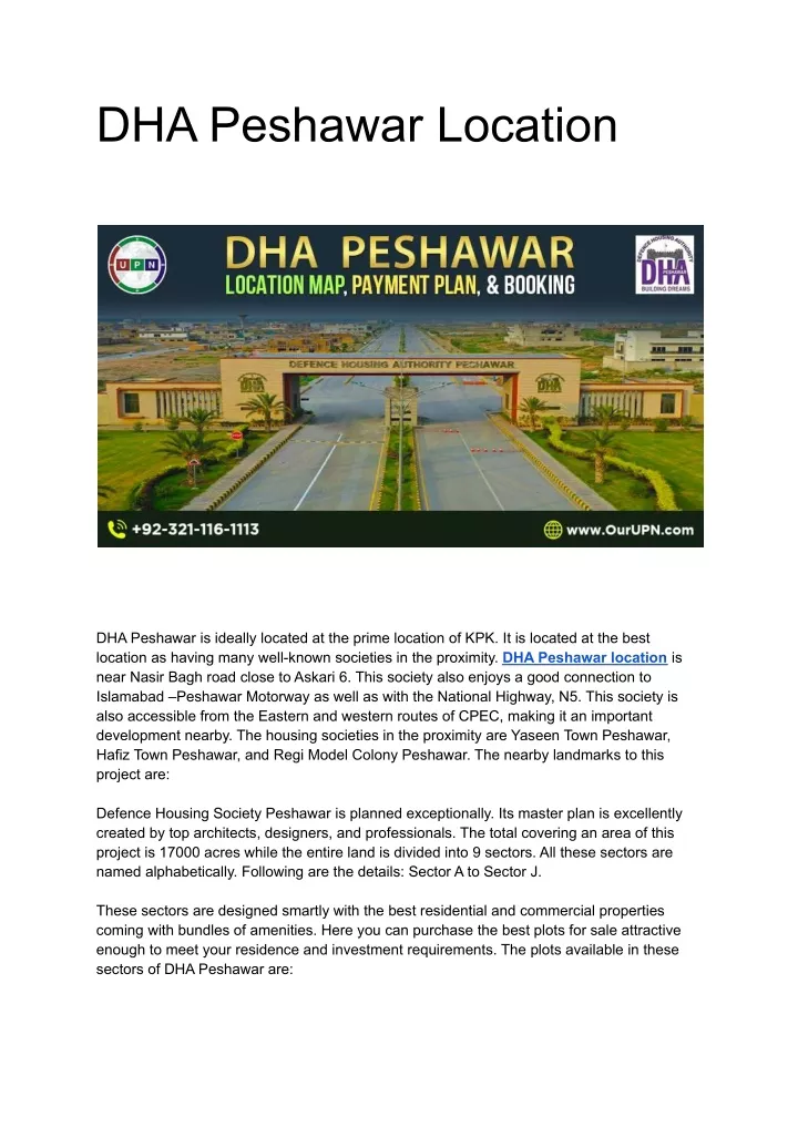 dha peshawar location