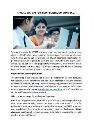 SHOULD YOU OPT FOR IPMAT CLASSROOM COACHING