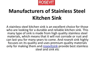Manufacturers of Stainless Steel Kitchen Sink