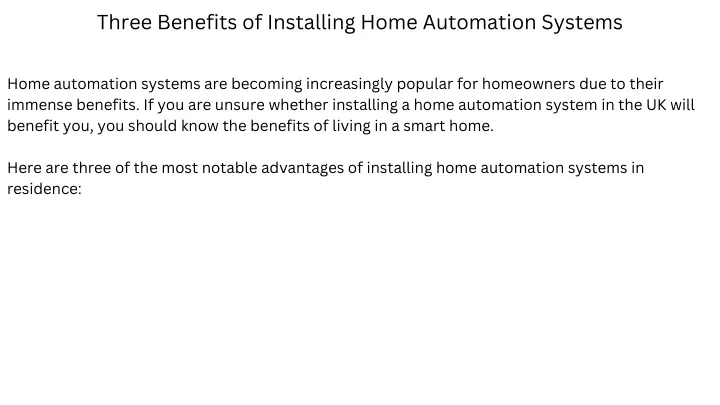 three benefits of installing home automation