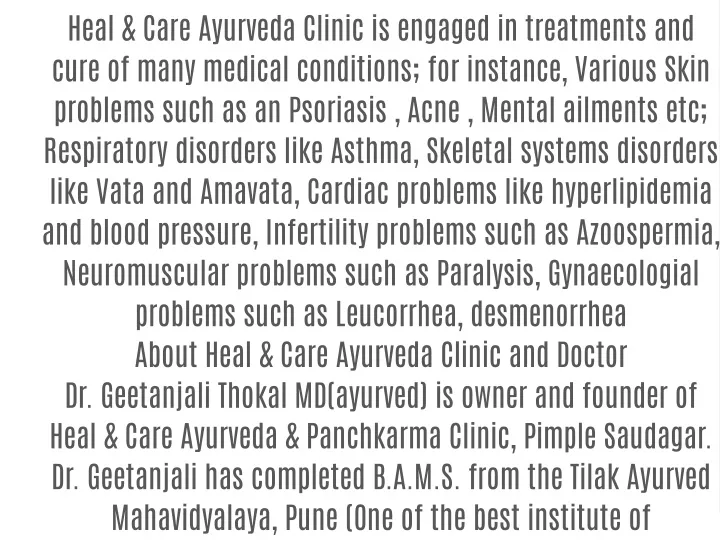 heal care ayurveda clinic is engaged