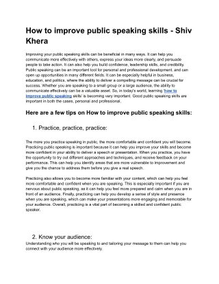 How to improve public speaking skills - Shiv Khera