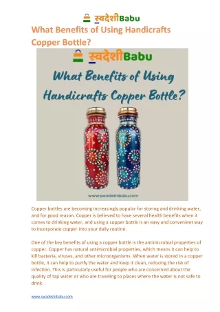 What Benefits of Using Handicrafts Copper Bottle