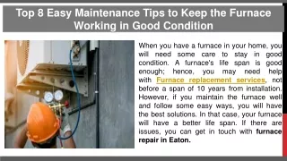 Top 8 Easy Maintenance Tips to Keep the Furnace Working in Good Condition