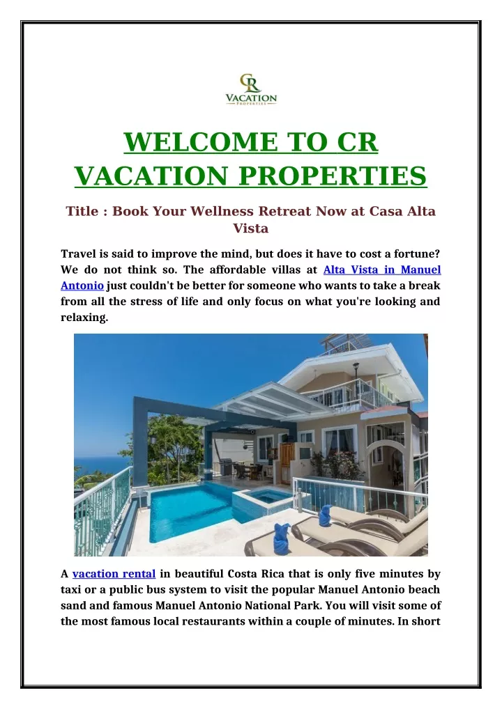 welcome to vacation properties