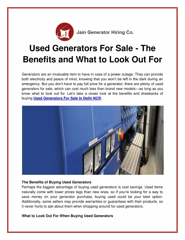 used generators for sale the benefits and what