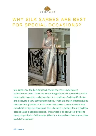WHY SILK SAREES ARE BEST FOR SPECIAL OCCASIONS