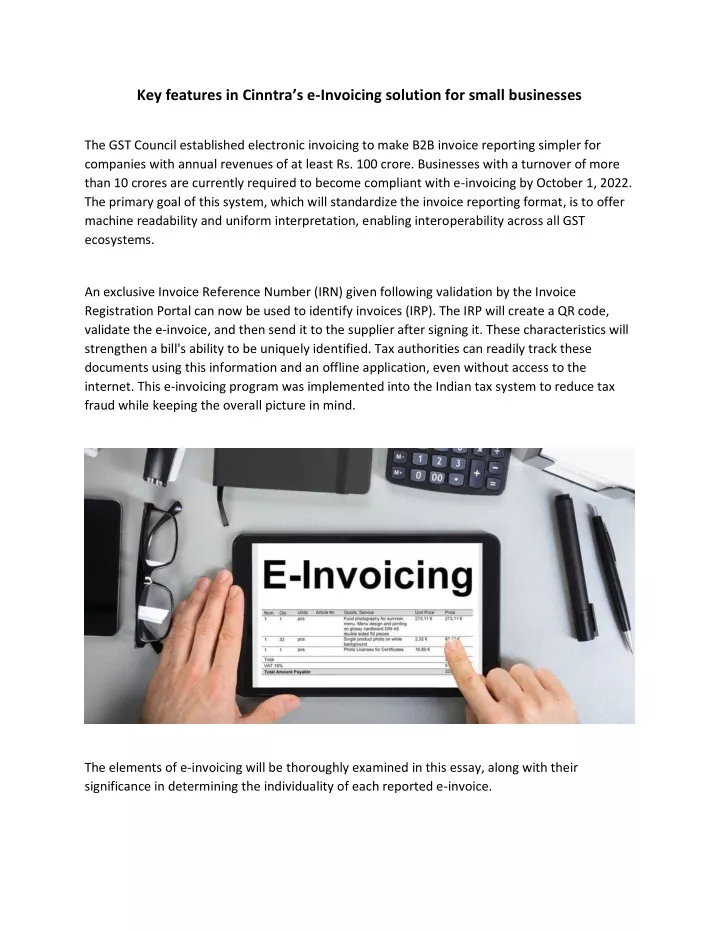key features in cinntra s e invoicing solution