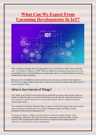 what can we expect from upcoming developments