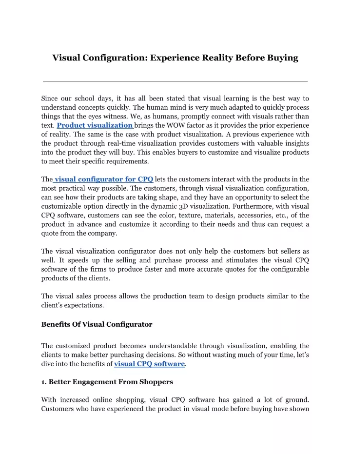 visual configuration experience reality before