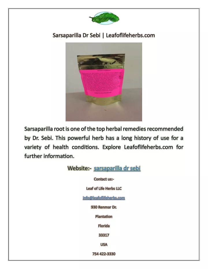 sarsaparilla dr sebi leafoflifeherbs com