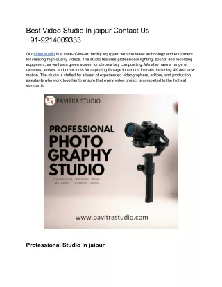 Best Video Studio In Jaipur Contact Us  91-9214009333