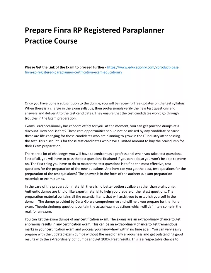 prepare finra rp registered paraplanner practice