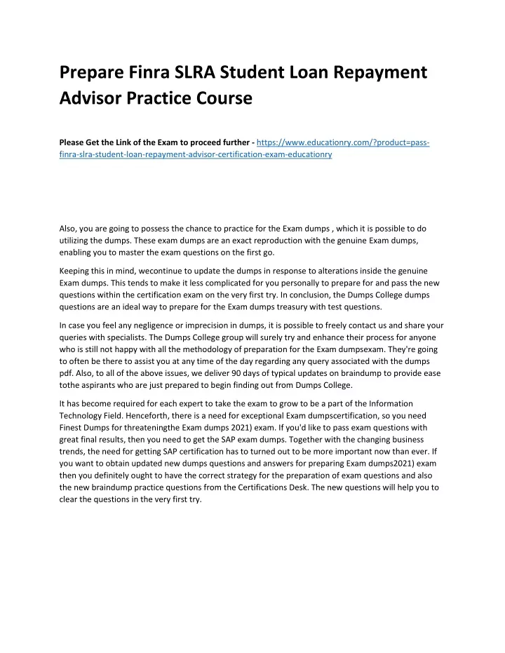 prepare finra slra student loan repayment advisor