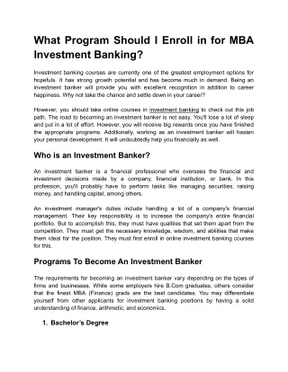 What Program Should I Enroll in for MBA Investment Banking_