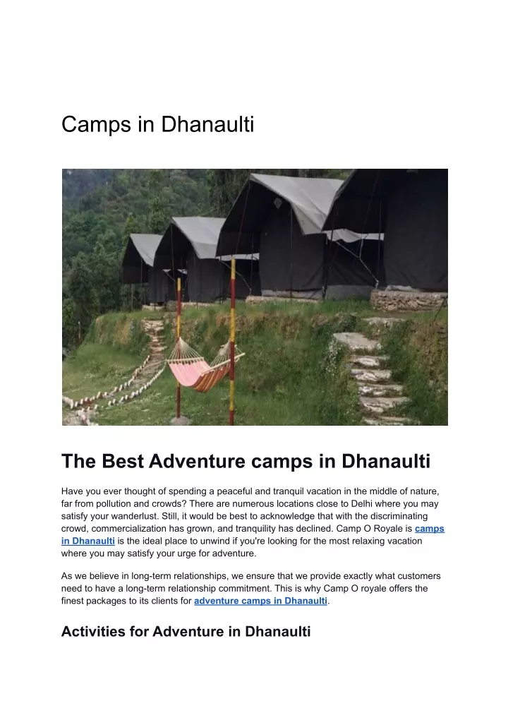 camps in dhanaulti