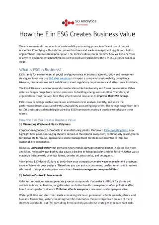 How the E in ESG creates business value