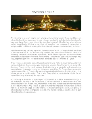 Why Internship in France?
