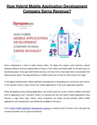 how hybrid mobile application development company earns revenue