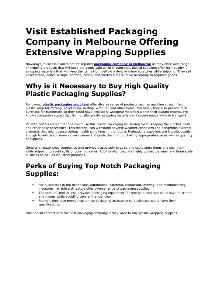 visit established packaging company in melbourne