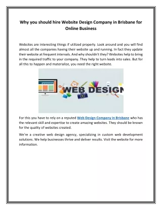 Why you should hire Website Design Company in Brisbane for Online Business