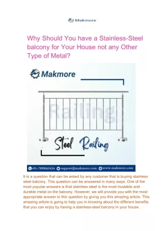 Why Should You have a Stainless-Steel balcony for Your House not any Other Type of Metal