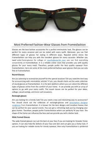 Most Preferred Fashion-Wear Glasses from Framesfashion