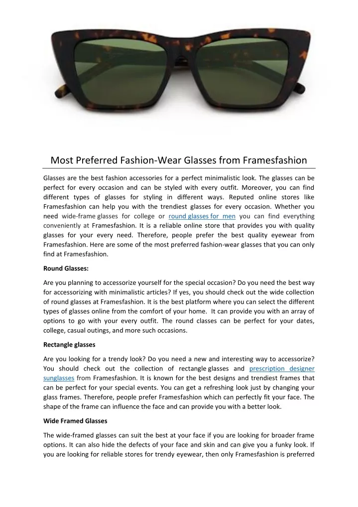 most preferred fashion wear glasses from