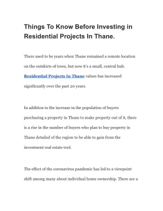 things to know before investing in residential