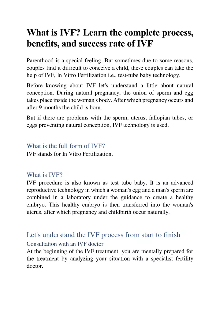 what is ivf learn the complete process benefits