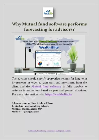 why mutual fund software performs forecasting