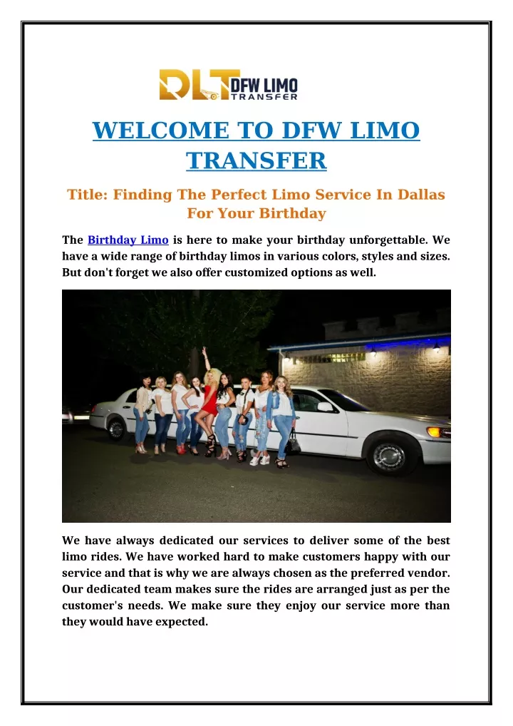 welcome to dfw limo transfer